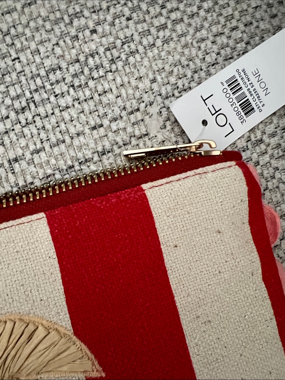 LOFT Red & Cream Striped Palm Embroidered Clutch New with tags - Picture 5 of 6